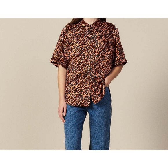 SANDRO Animal Print Buttoned Down Silk Blouse Sz 4 - Picture 2 of 7